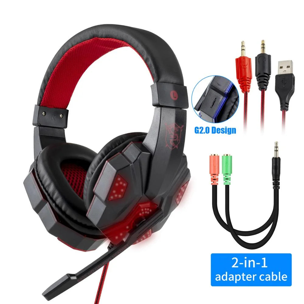 Professional Wired Gaming Headset with Microphone, LED Light, Over-Ear Stereo for PC, PS4, Xbox, and More