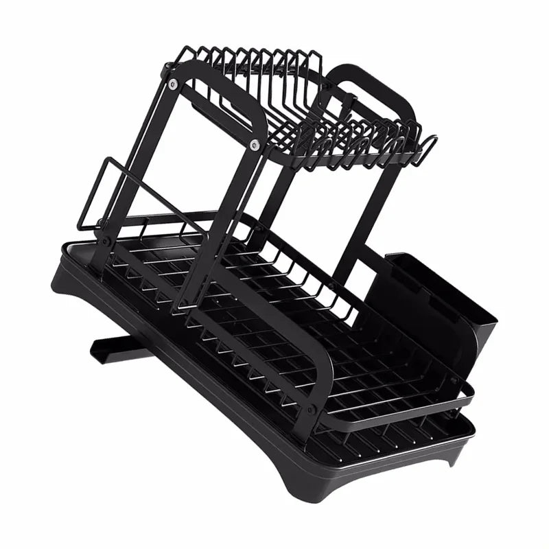 2-Tier Dish Drying Rack with Drain Basket Kitchen Countertop Organizer