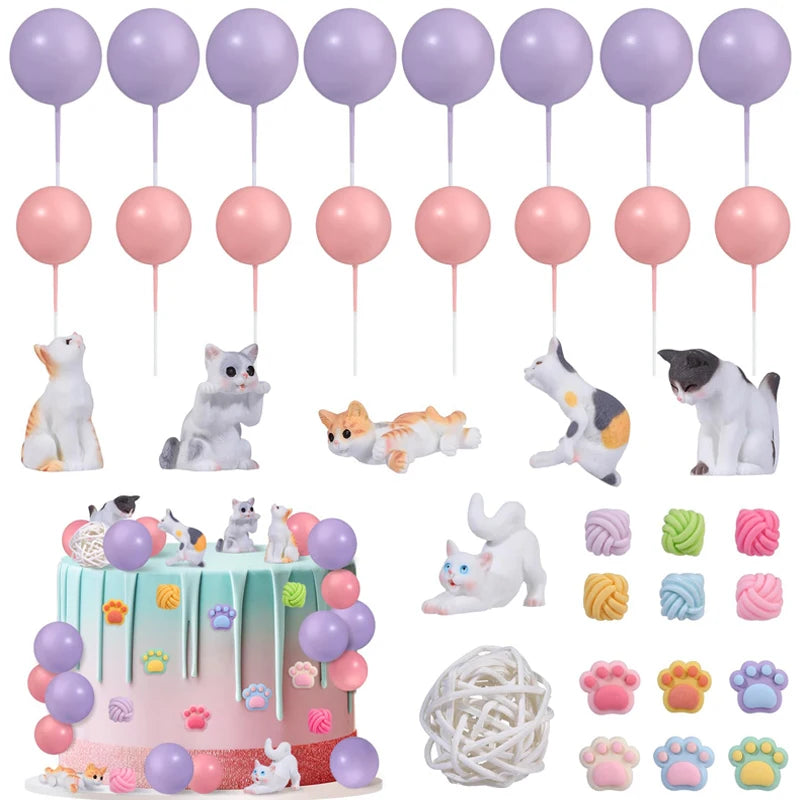20pcs Cat Cake Decorations Heart Cake Toppers for Birthday & Baby Shower