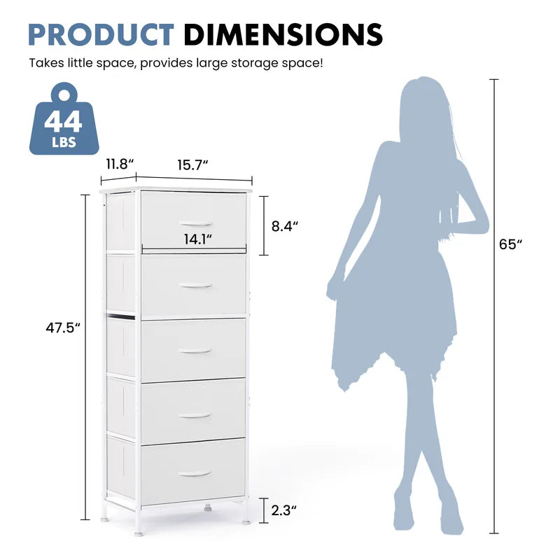 Tall Fabric Drawer Cabinet with Wooden Top - Sturdy Steel Frame Storage Organizer