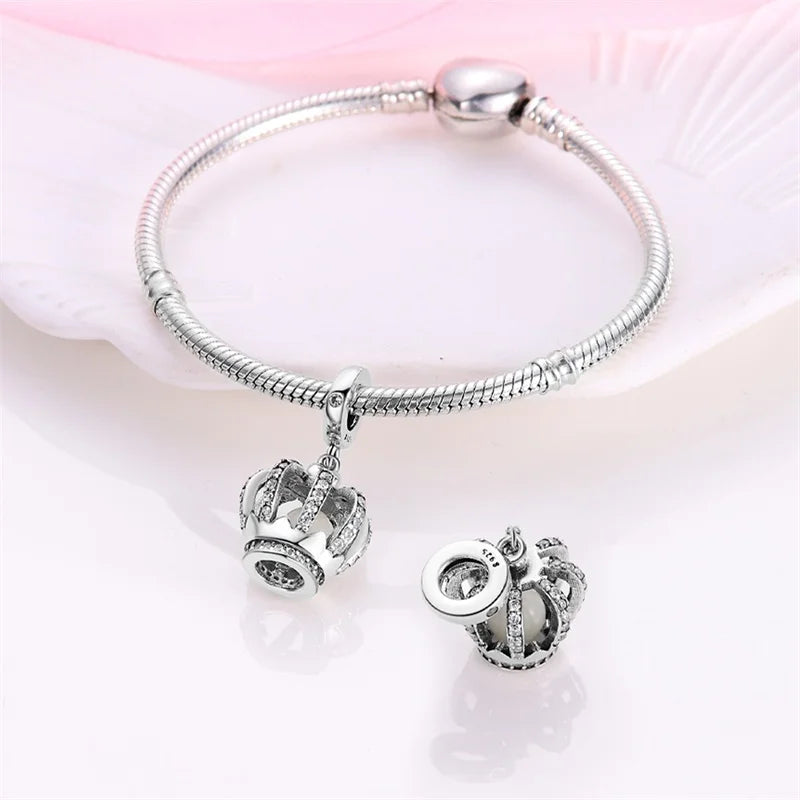 925 Sterling Silver Luminous Crown Charm Beads for DIY Jewelry Bracelets & Necklaces