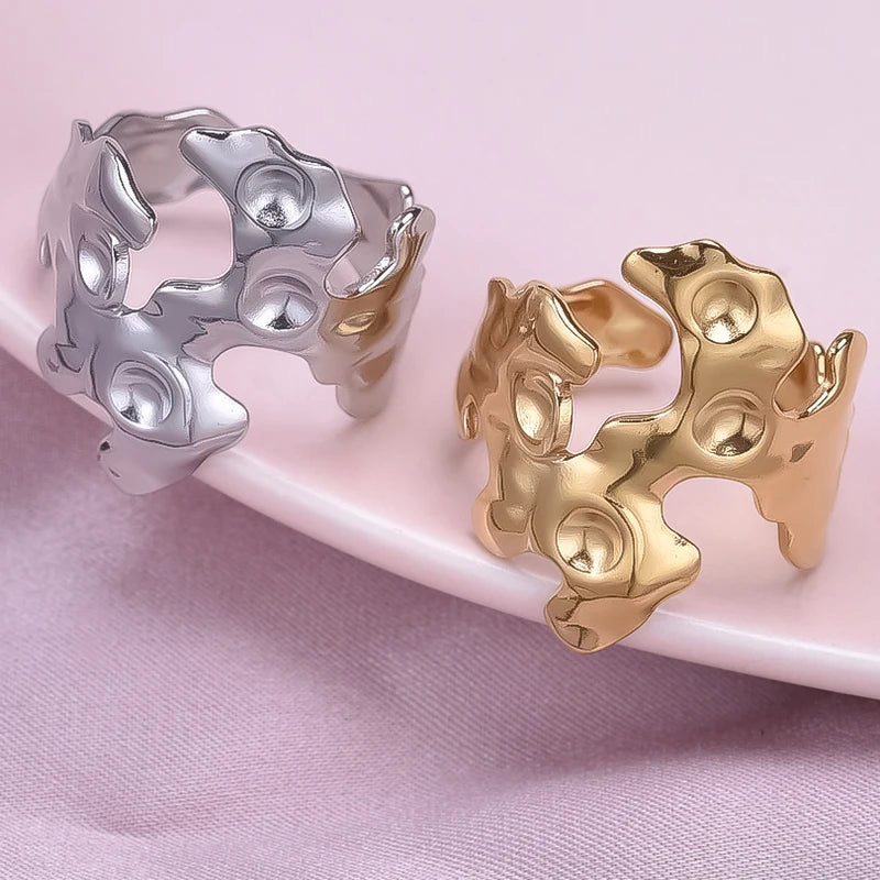 Assorted Irregular Minimalist Chunky Open Finger Rings - Stainless Steel Jewelry Set
