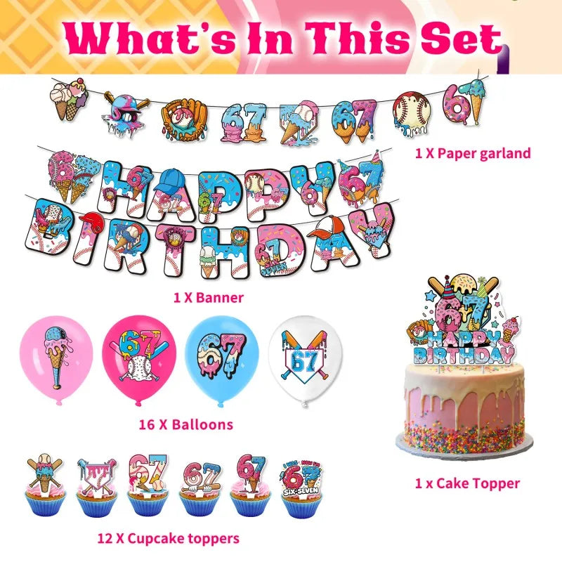 Six-Seven Birthday Party Decorations Balloon Set Banner Cake Topper Party Supplies