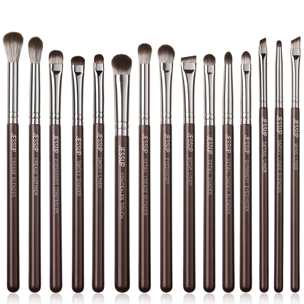 15-Piece Eye Makeup Brush Set with Vegan Fibers for Eyeshadow, Eyeliner & Brows