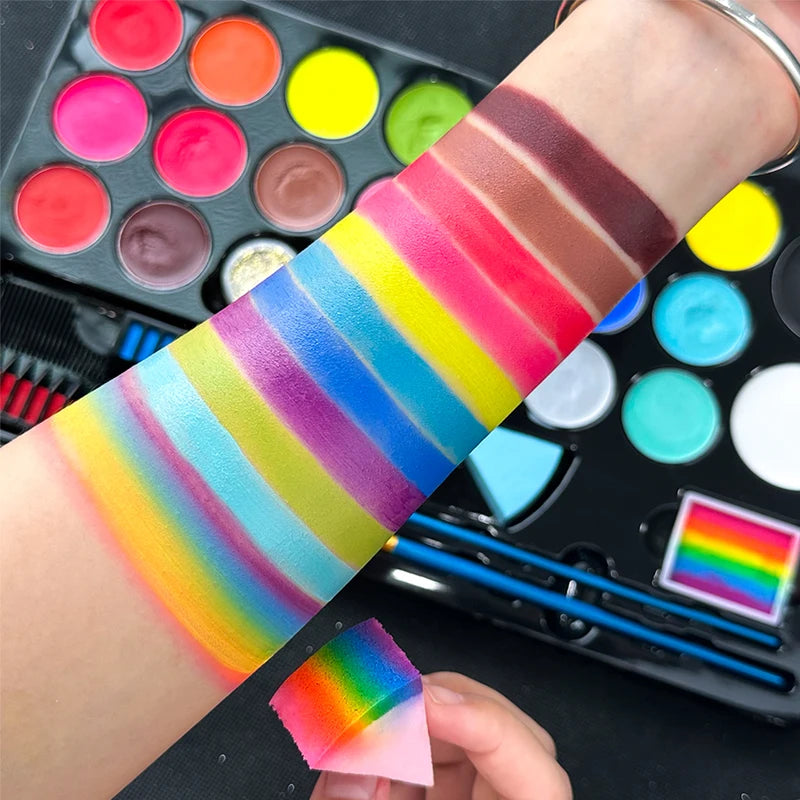 All-in-One Face & Body Paint Kit with 20 Oil Colors, Rainbow & Glitter for Special Effects Halloween