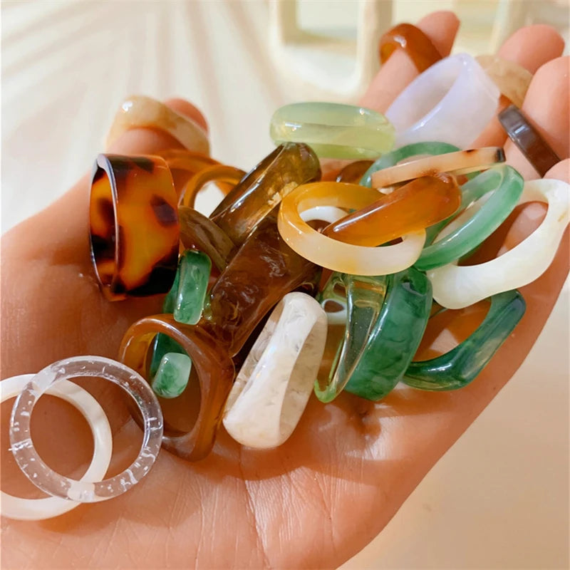 30-Piece Bohemian Retro Acrylic Resin Ring Set for Women - Stacked & Personalized Halo Design
