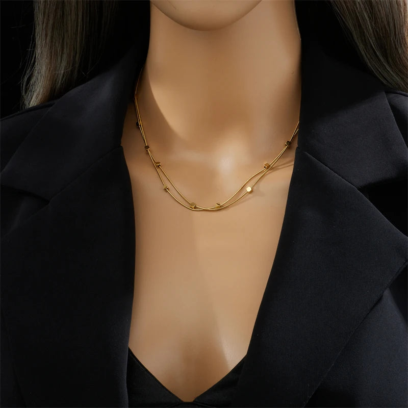 2-in-1 Stainless Steel Necklace for Women - Cube Chain Choker Jewelry Gift