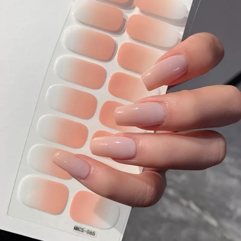 Semi-Cured Gel Nail Stickers Full Cover Color Nail Art Decals for UV Lamp