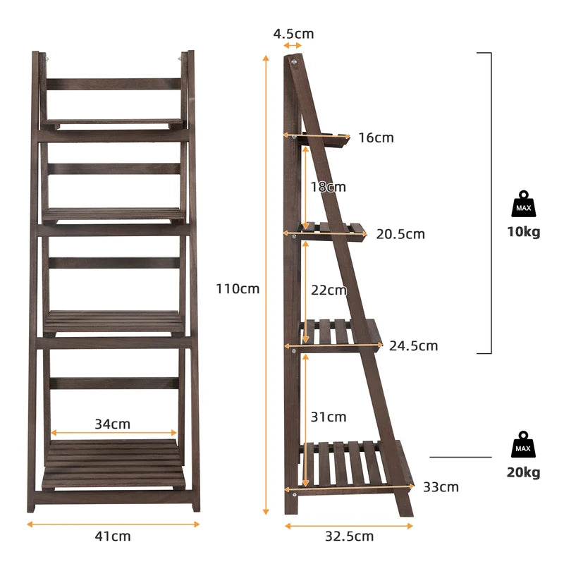 Folding 4-Tier Wooden Ladder Shelf - Indoor Plant & Storage Rack