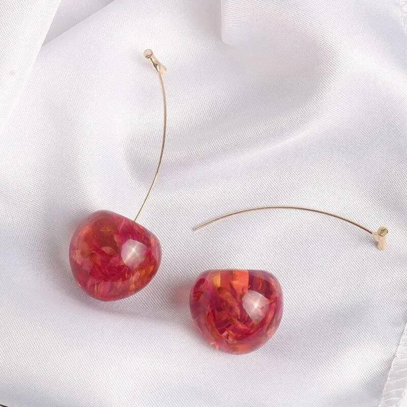 Red Cherry Drop Earrings for Women - Stylish Resin Fruit Dangle Jewelry