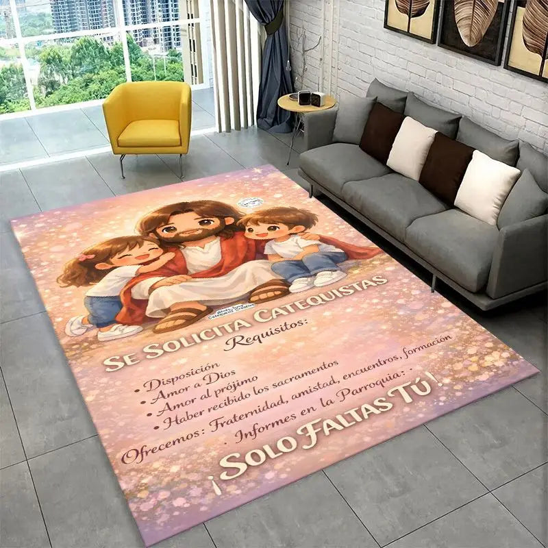 Large Area Rug with Virgin Mary Prayer Non-slip Durable Floor Carpet for Living Room or Bedroom