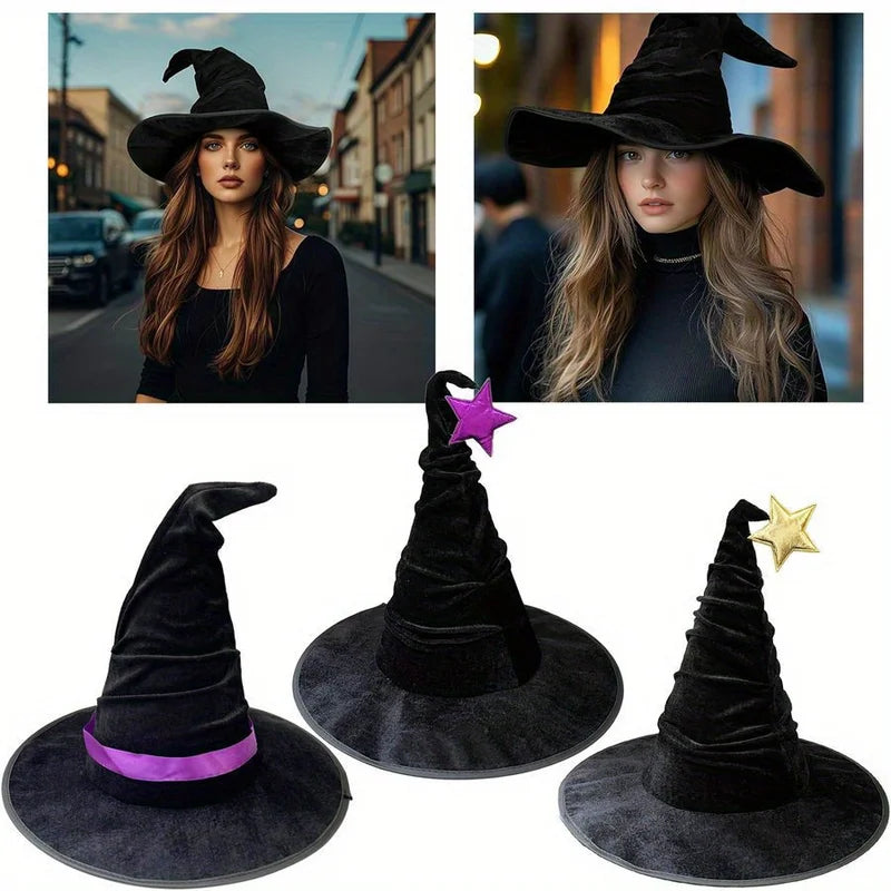 Halloween Witch Hat Costume Accessory in Velvet, Party Decor & Makeup