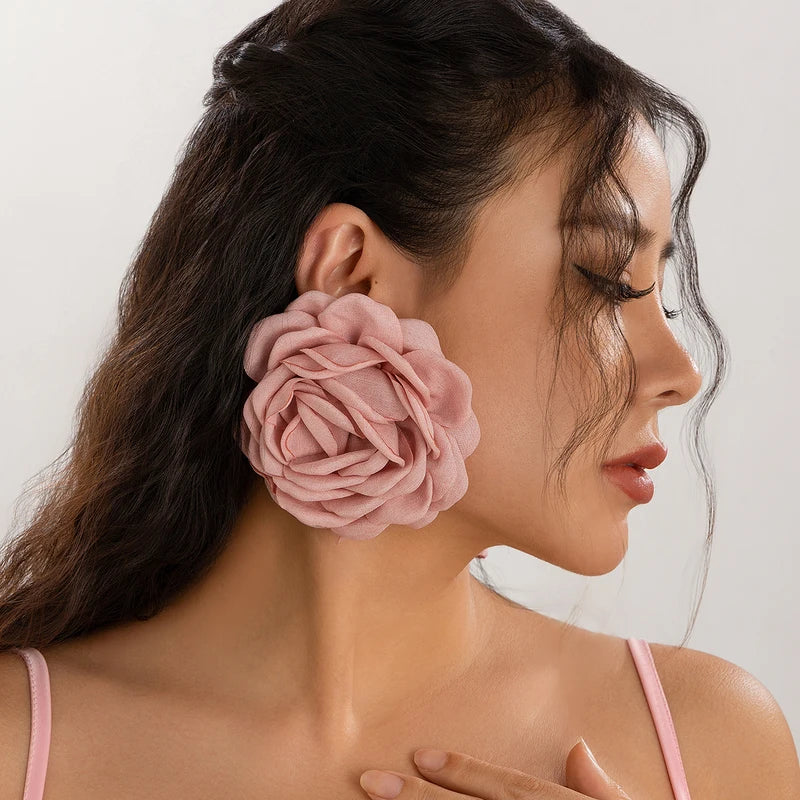 Large Rose Flower Earrings for Women - Statement Pierced Jewelry for Parties & Dinners