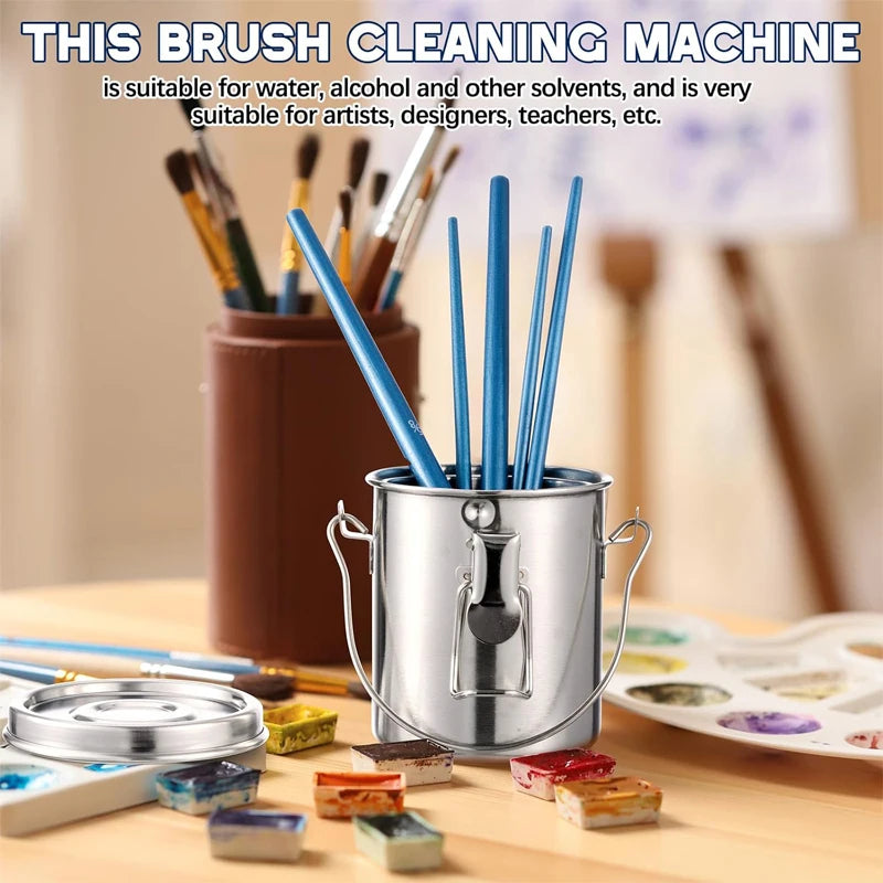 Paint Brush Washer with Wringer - Airtight Stainless Steel Cleaner for Oil & Acrylic Painting