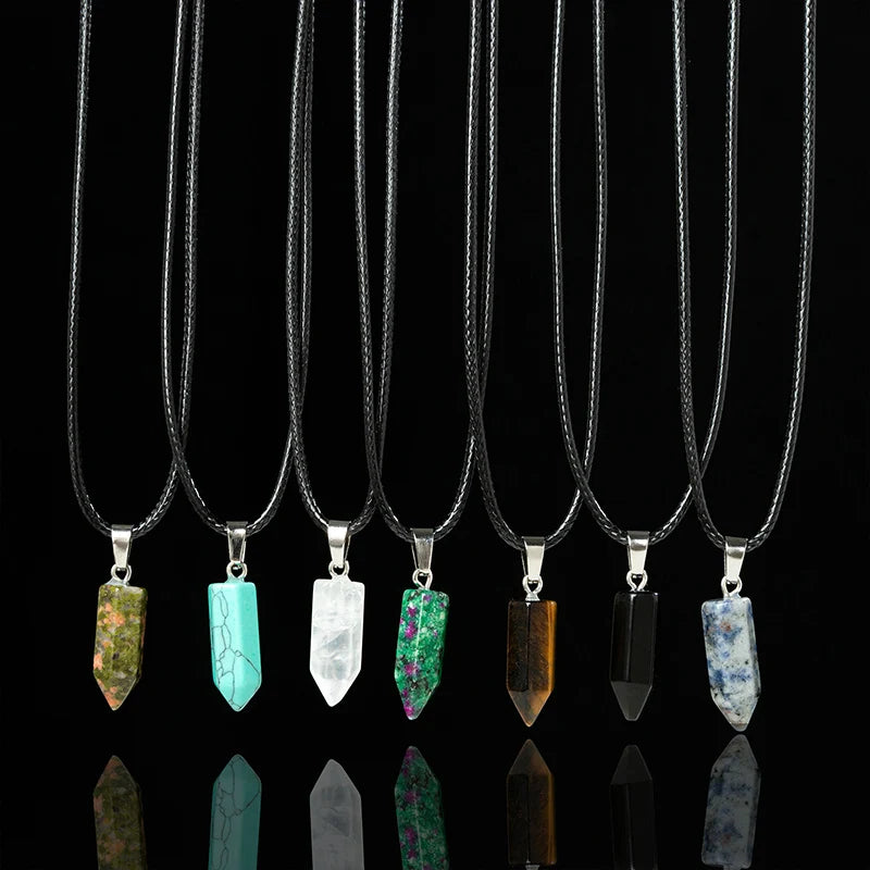 Natural Quartz Crystal Pendant Necklace 7-Piece Set - Healing Gemstone Jewelry
