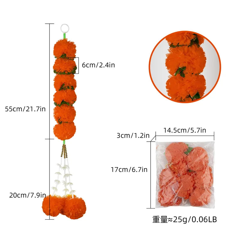 Marigold Flower Halloween Garland Artificial Floral Decoration for Festivals