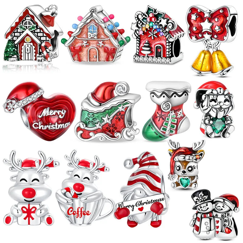 Sterling Silver Santa Claus Charm Bead Christmas House Dangle Pendant Jewelry Making