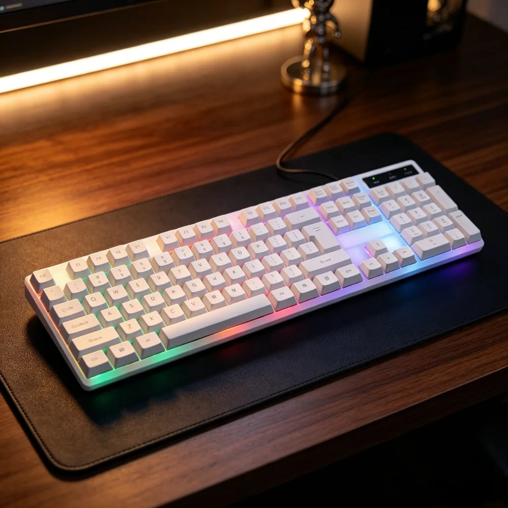 RGB Backlit Mechanical Feel Keyboard with LED Lighting for PC Gaming & Office