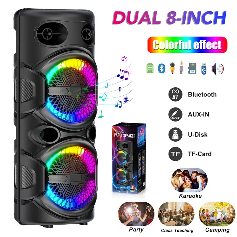 3000W Portable Bluetooth Karaoke Speaker with Dual 8-Inch Subwoofers and RGB Lights