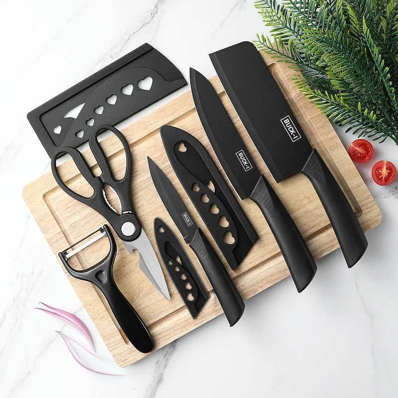 3/5pcs Kitchen Knife Set - High-Grade Black Steel Stainless Steel Household Knives