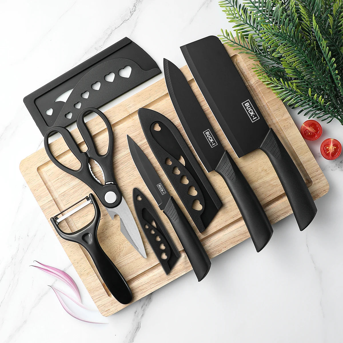 3/5pcs Kitchen Knife Set - High-Grade Black Steel Stainless Steel Household Knives
