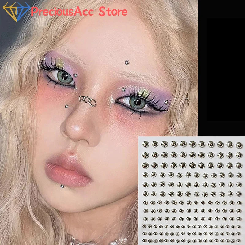 Fake Eyebrow Lip Nose Piercing Stick-On Facial Jewelry Set - Non Piercing Face Stickers