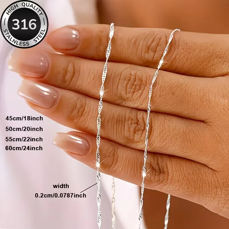 Elegant Silver & Gold Stainless Steel Water-Wave Necklace for Women - Ripple Clavicle Chain
