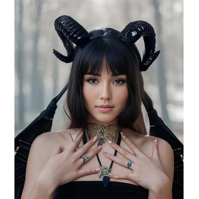 Black Demon Horn Headband Costume Prop Gothic Animal Horns for Halloween Party
