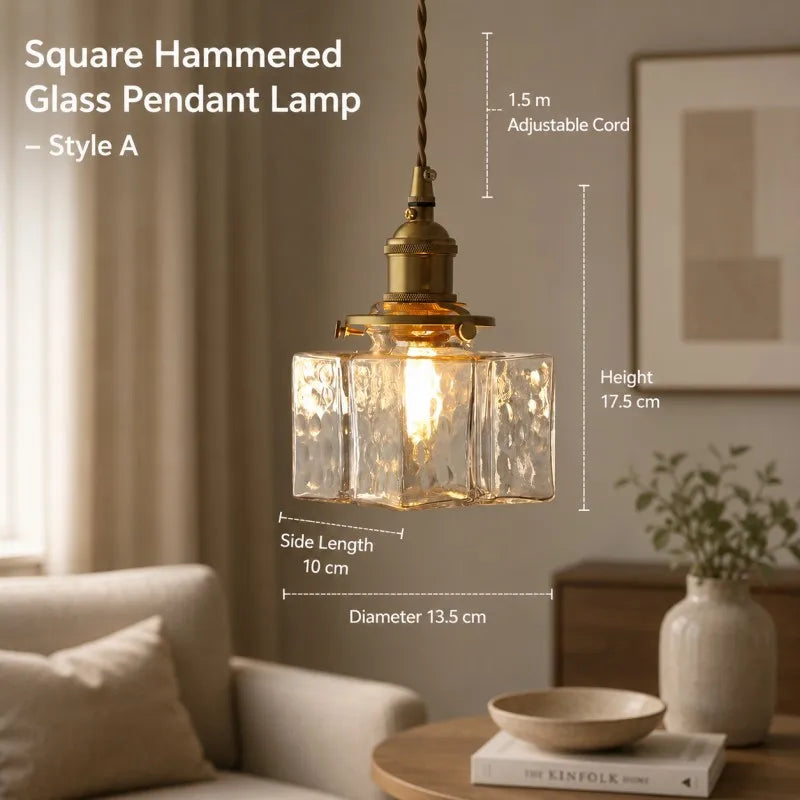 Japanese Retro Glass Pendant Light with Copper Finish for Bedroom Dining Room Study Hotel