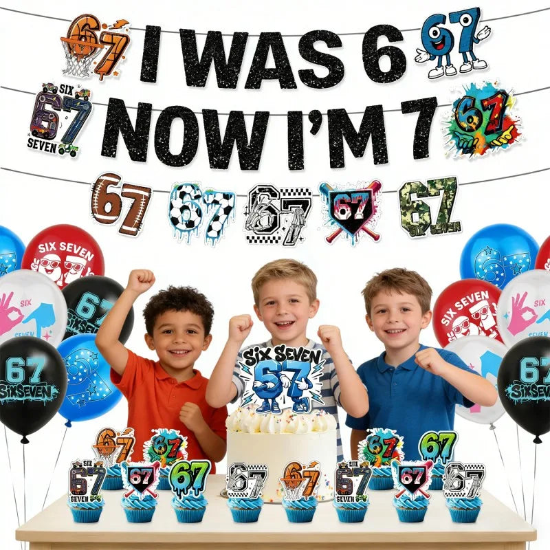 Birthday Balloon Cake Topper Banner Decoration Set - 67th Celebration Supplies