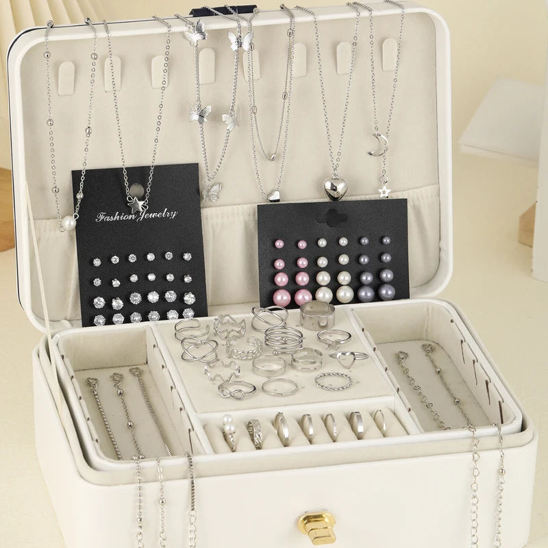 Vintage Jewelry Set with Imitation Pearls and Zircon Butterfly Pendant Earrings Necklace Ring Bracelet for Women