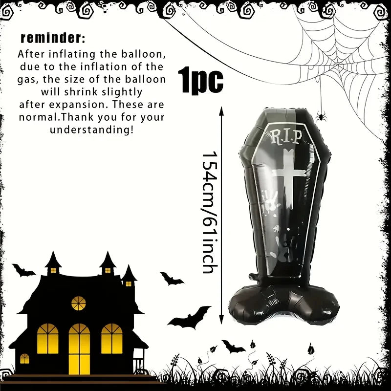 Black Coffin Balloon Halloween Party Decoration Cross Pattern Aluminum Film Balloon Indoor Outdoor