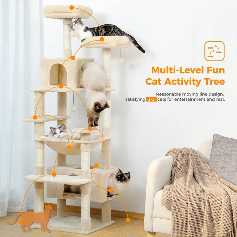 Large Multi-Level Cat Tree Tower with Sisal Scratching Posts, Spacious Condos and Perches