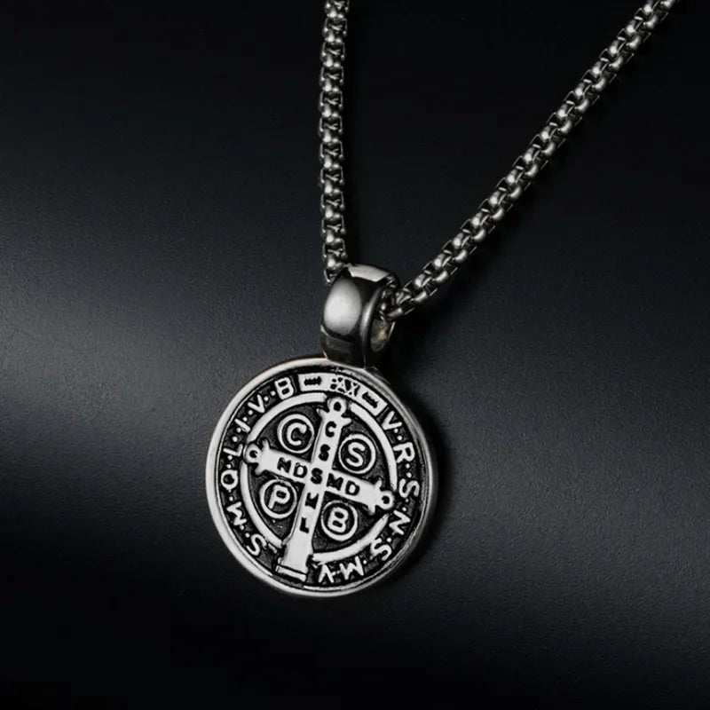 Stainless Steel Saint Benedict Necklace Men Women Religious Pendant Amulet