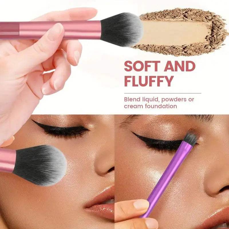 8-Piece Makeup Brush Set - Soft Synthetic Hair, Easy to Clean, Cruelty-Free, Foundation, Blush, Eyeshadow