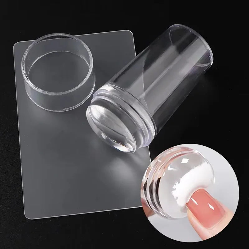 Transparent Nail Stamper Set with Scraper for French Nail Art - Silicone Head