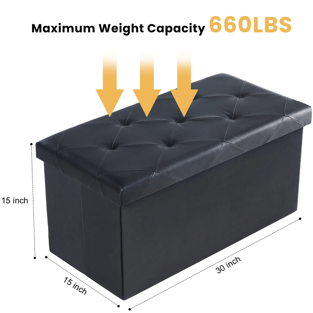 Folding Storage Ottoman Footstool - Leather Upholstered Bench Supports 660 lbs