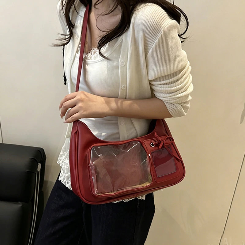 Y2K Harajuku Shoulder Bag for Women Transparent Crossbody Bag Korean Preppy Purse