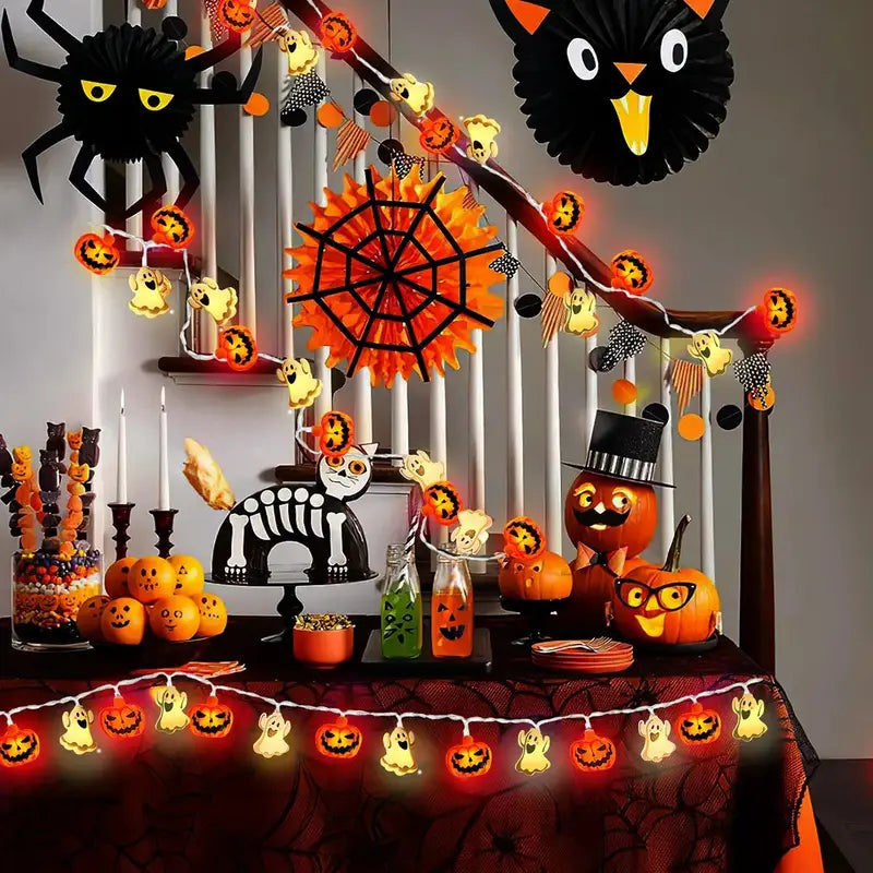Halloween Pumpkin & Ghost String Lights - Battery Powered LED Decor (All Variants)