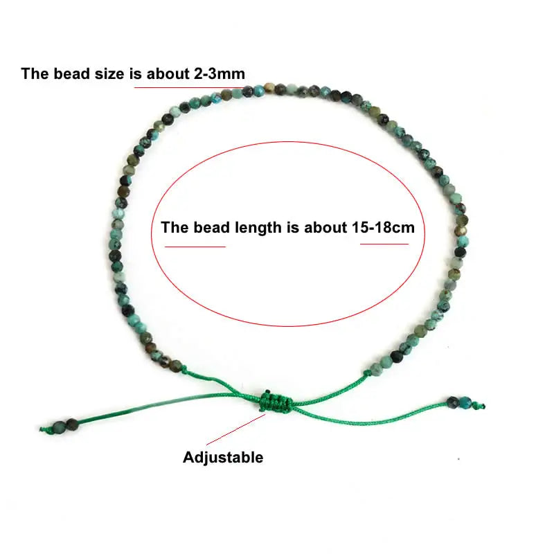 Natural Stone Beads Bracelet Jewelry 2MM Adjustable Mini Strand for Women Gift