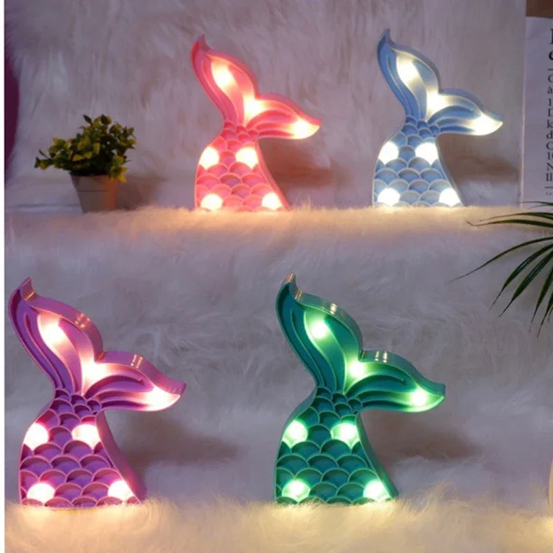Mermaid Tail LED Night Light Indoor Lamp Kids Bedroom Decor Cute Cartoon Gift