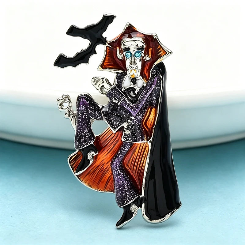 Halloween Witch Brooch Pin Enamel Vampire Badge Costume Jewelry Gift