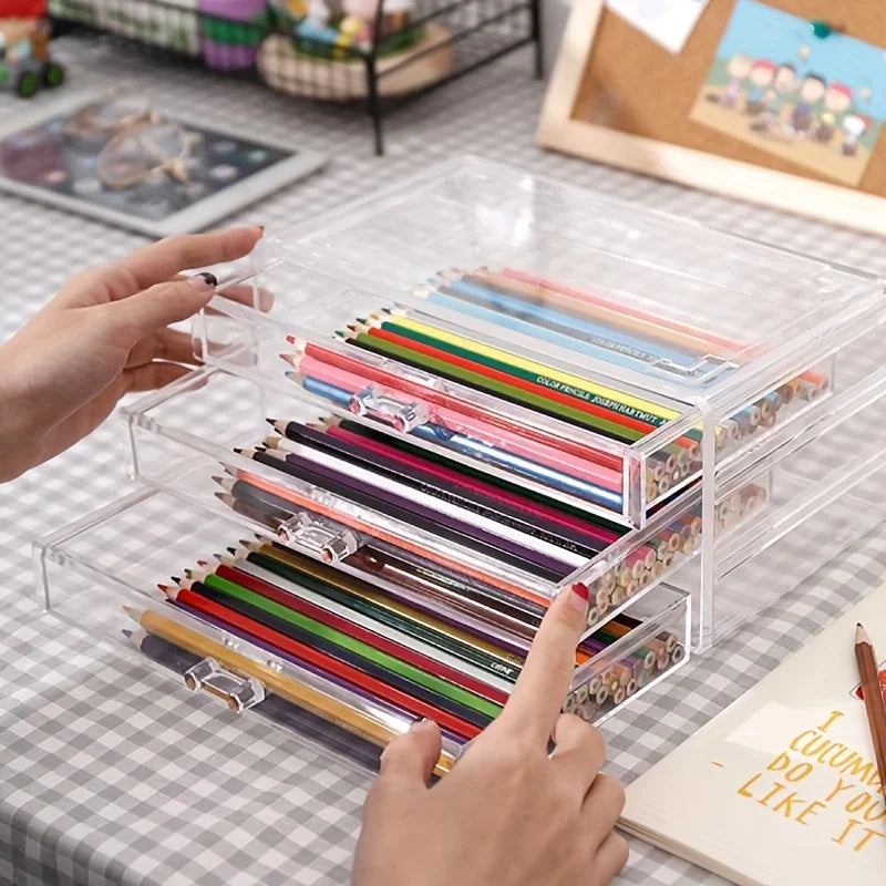 Acrylic Drawer Organizer for Office Desk Storage - Clear, Multi-Layer Caddy