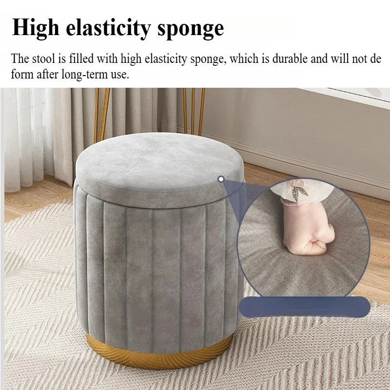 Multifunctional Round Storage Stool for Bedroom & Living Room Vanity