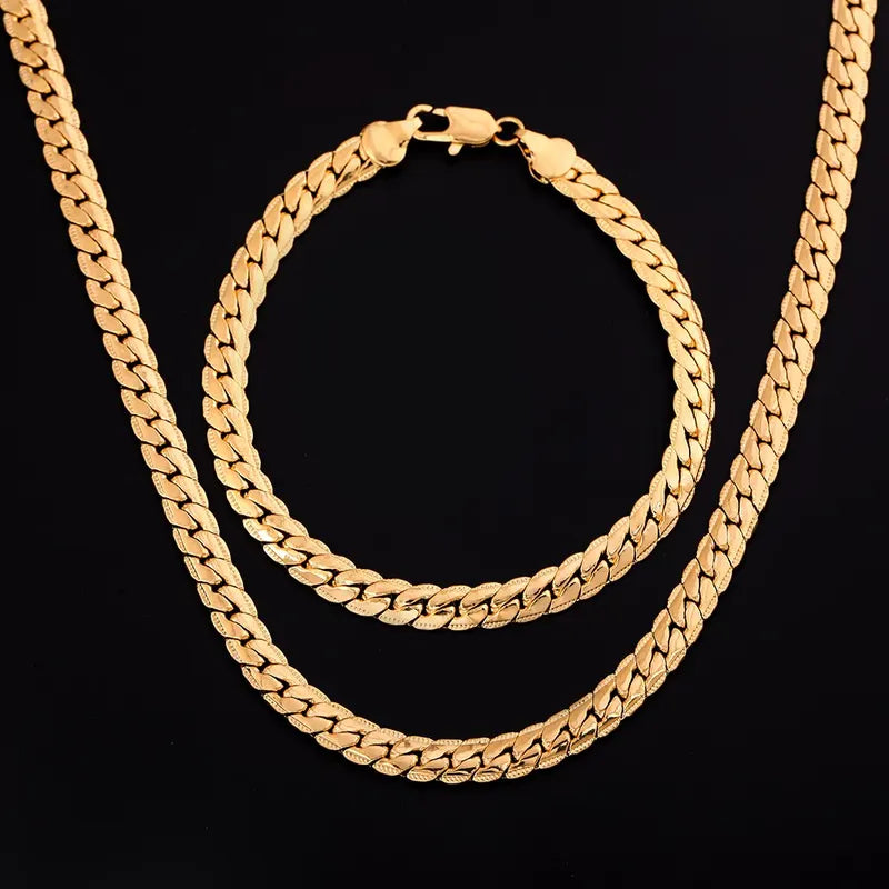 Silver 18K Gold Color Chain Bracelets and Necklace Set for Women Men Jewelry