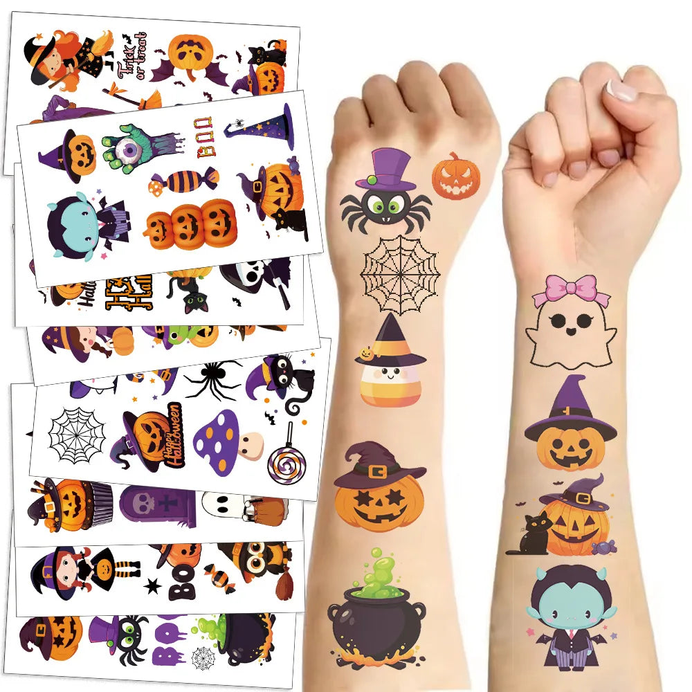 Halloween Pumpkin Tattoo Stickers 10 Sheets Water-Resistant Temporary Body Art Kids Gift