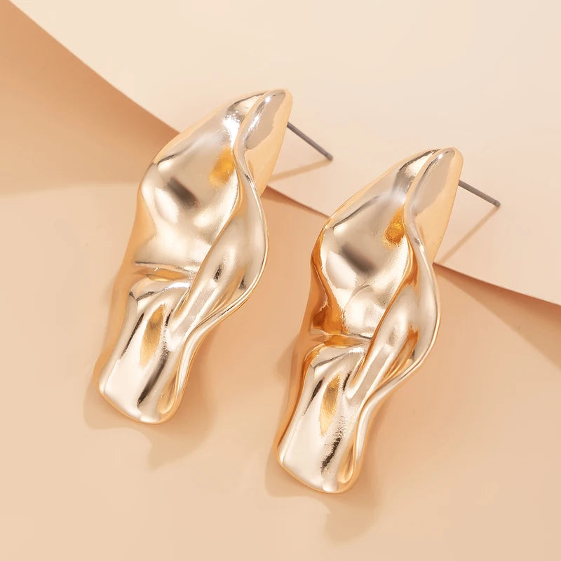 Irregular Metal Pleated Earrings for Women - Gold Tone Party Jewelry