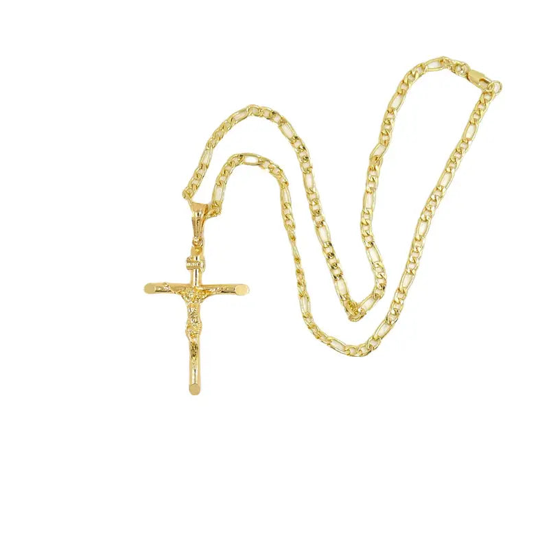 Gold-Plated Cross Pendant Necklace with Chain Men Women Religious Jewelry
