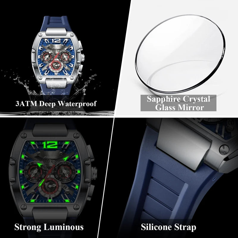 Men's Waterproof Luminous Chronograph Quartz Watch - Creative Silicone Design