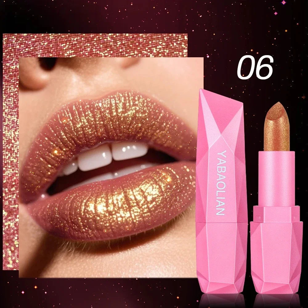 Long-Lasting Waterproof Lipstick with Glitter Finish - 6 Colors